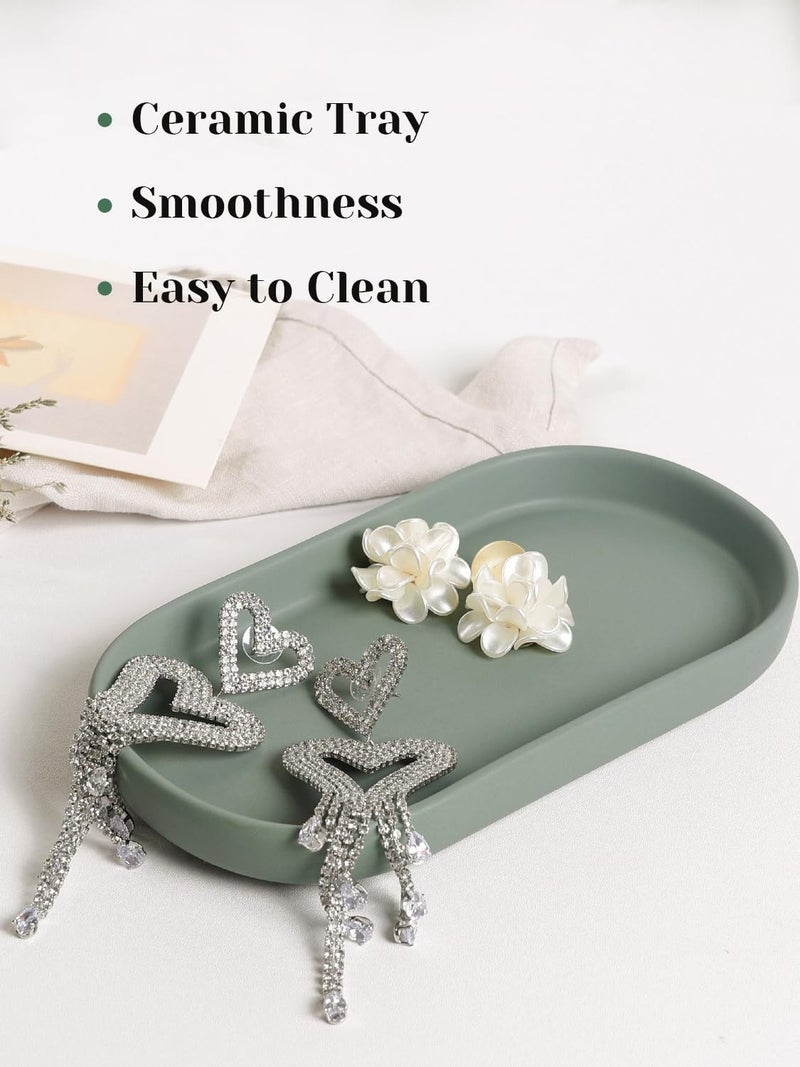 INGOFIN 7" Ceramic Bathroom Vanity Tray- Bathroom Organizer Countertop Tray for Perfume, Jewelry, Candles, Small Kitchen Counter Soap Tray, Decorative for Bathroom Vanity, Toilet Tank, Green - Image 4